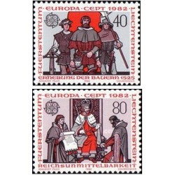 2 عدد  تمبر مشترک اروپا - Europa Cept - رویدادهای تاریخی - لیختنشتاین 1982