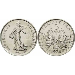 سکه 5 فرانک - نیکل مس روکش نیکل - فرانسه 1974 غیر بانکی