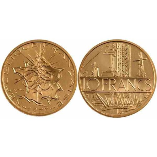 سکه 10 فرانک - نیکل برنج -فرانسه 1977 غیر بانکی