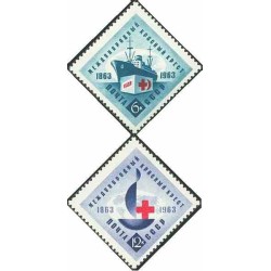 2 عدد تمبر صدمین سالگرد صلیب سرخ - شوروی 1963