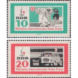 2 عدد تمبر صدمین سالگرد صلیب سرخ - جمهوری دموکراتیک آلمان 1963