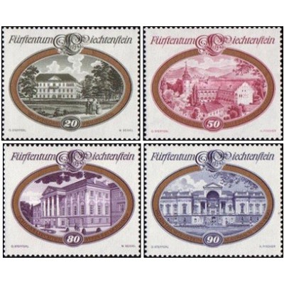 4 عدد  تمبر قلعه ها - لیختنشتاین 1977
