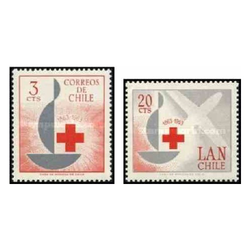 2 عدد تمبر صدمین سالگرد صلیب سرخ - شیلی 1963