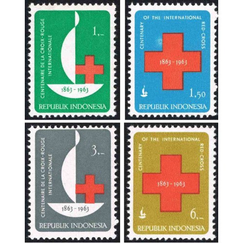 4 عدد تمبر صدمین سالگرد صلیب سرخ - اندونزی 1963