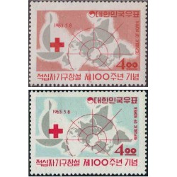 2 عدد تمبر صدمین سالگرد صلیب سرخ - کره جنوبی 1963