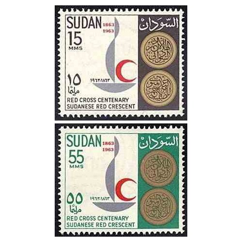 2 عدد تمبر صدمین سالگرد صلیب سرخ بین المللی - سودان 1963