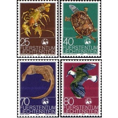 4 عدد  تمبر صندوق جهانی حیات وحش - حیوانات - ٌWWF - لیختنشتاین 1976