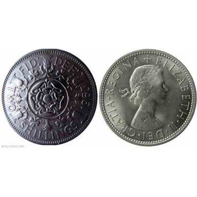 سکه 2 شیلینگ - نیکل مس - انگلیس 1963 غیر بانکی