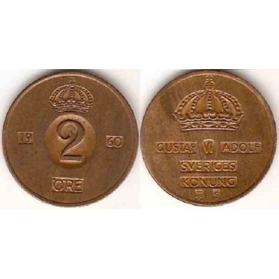 سکه 2 اوره - برنز - سوئد 1960 غیر بانکی