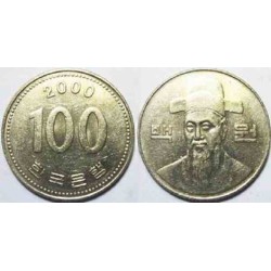 سکه 100 وون - نیکل مس - کره جنوبی 2000 غیر بانکی