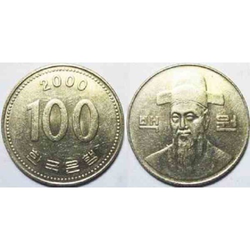 سکه 100 وون - نیکل مس - کره جنوبی 2000 غیر بانکی