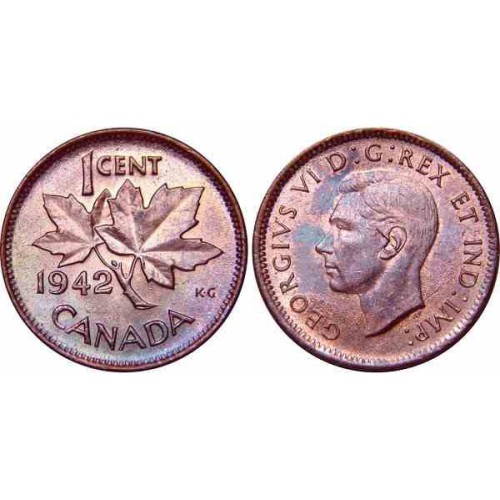 سکه 1 سنت - برنز - کانادا 1942 غیر بانکی