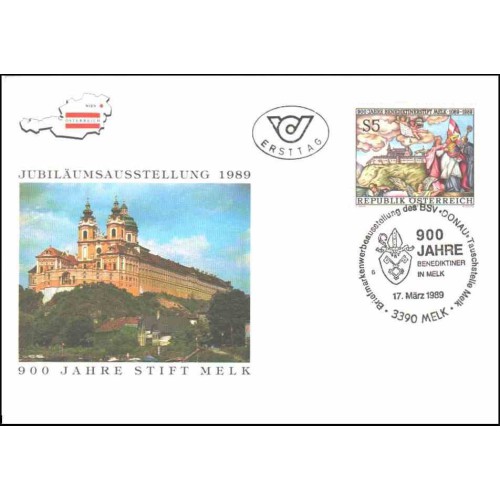پاکت مهر روز نهصدمین سال صومعه ملک - اتریش 1989