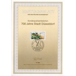 برگه اولین روز انتشار تمبر هفتصد و پنجاهمین سالگرد دوسلدورف - جمهوری فدرال آلمان 1988