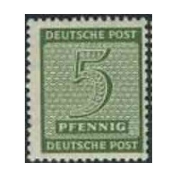 1 عدد تمبر سری پستی - 5 فنیک - ساشن غربی - جمهوری دموکراتیک آلمان 1945 با شارنیه