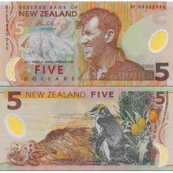 اسکناس پلیمر 5 دلار - تصویر ادموند هیلاری نخستین فاتح اورست - نیوزلند 2009