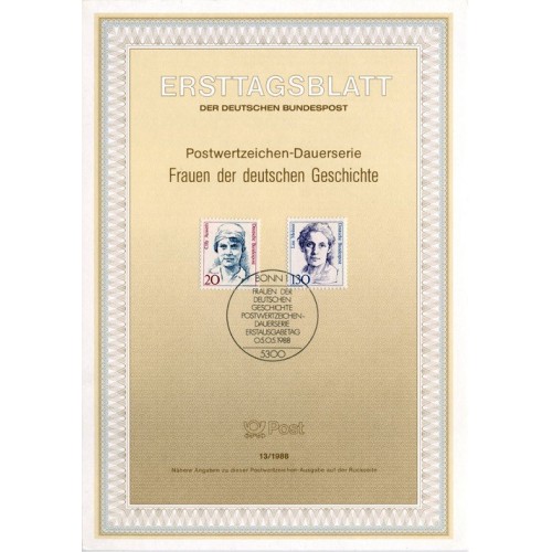 برگه اولین روز انتشار تمبر زنان مشهور - جمهوری فدرال آلمان 1988