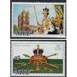 2 عدد تمبر 25مین سالگرد تاجگذاری ملکه الیزابت دوم - نیو 1977 ارزش روی تمبر 3 دلار نیوزلند