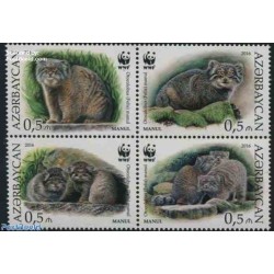 4 عدد تمبر حیوانات  در معرض انقراض - مانول - WWF - آذربایجان 2016 قیمت 4.4 یورو