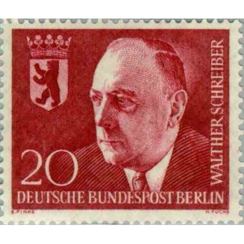1 عدد تمبر یادبود والتر شرایبر - شهردار برلین - برلین آلمان 1960
