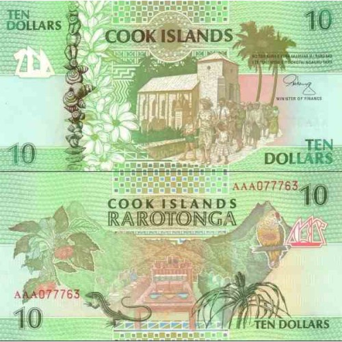 اسکناس 10دلار - جزایر کوک 1992 ارزش ارزی معادل 6.6 دلار