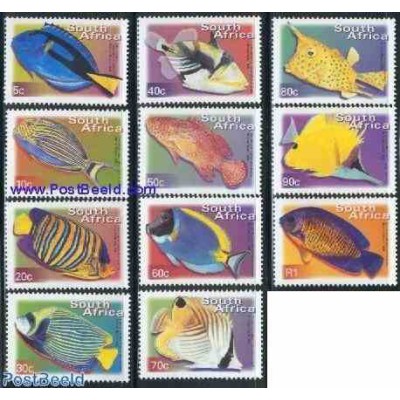 11 عدد تمبر سری پستی - ماهیها  - آفریقای جنوبی 2001