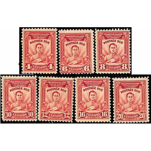 7 عدد تمبر سری پستی - حقوق پستی - با شارنیه - فیلیپین 1928