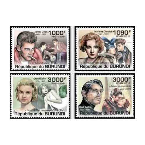 4 عدد تمبر یادبود هنرپیشه های سینما - بروندی 2011  قیمت 9.3 دلار