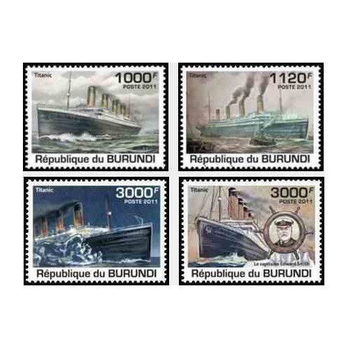 4 عدد تمبر یادبود صدمین سال حادثه کشتی تایتانیک - بروندی 2011  قیمت 9.3 دلار