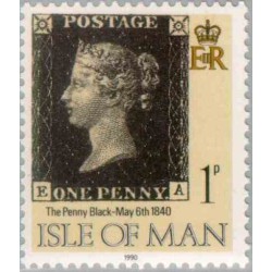 1 عدد تمبر 150مین سالگرد انتشار اولین تمبر پستی - پنی سیاه - جزیره من 1990