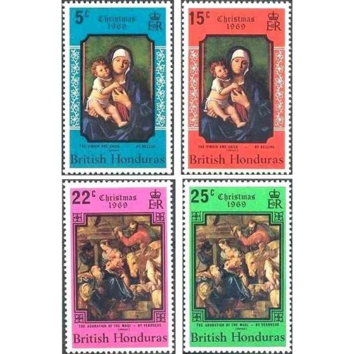 4 عدد تمبر کریستمس - تابلو نقاشی - هندوراس بریتانیا 1969