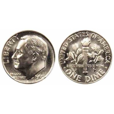 سکه 10 سنت - نیکل مس - آمریکا 1965 غیر بانکی