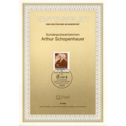 برگه اولین روز انتشار تمبر دویستمین سالگرد تولد آرتور شوپنهاور، فیلسوف - جمهوری فدرال آلمان 1988