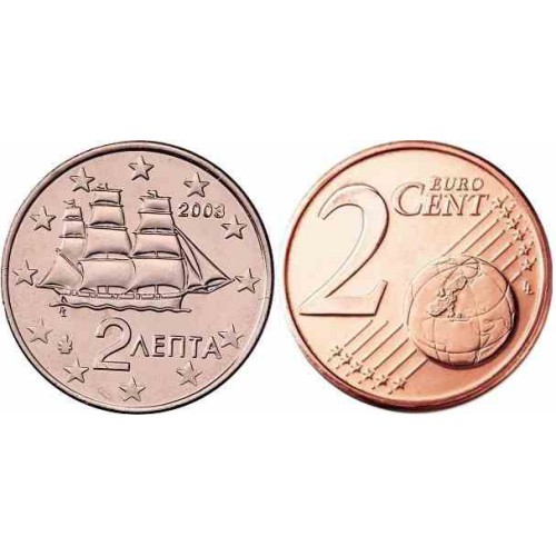 سکه 2 سنت یورو - مس روکش فولاد - یونان 2010 غیر بانکی