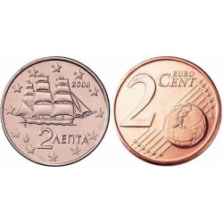 سکه 2 سنت یورو - مس روکش فولاد - یونان 2008 غیر بانکی
