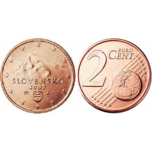 سکه 2 سنت یورو - مس روکش فولاد - اسلواکی 2009 غیر بانکی