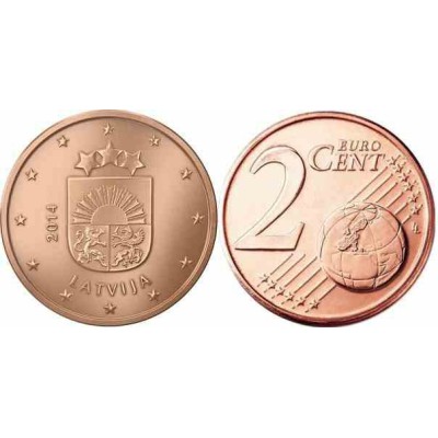 سکه 2 سنت یورو - مس روکش فولاد - لتونی 2014 غیر بانکی