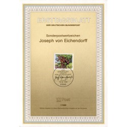 برگه اولین روز انتشار تمبر دویستمین سالگرد تولد ژوزف فون آیشندورف، شاعر - جمهوری فدرال آلمان 1988