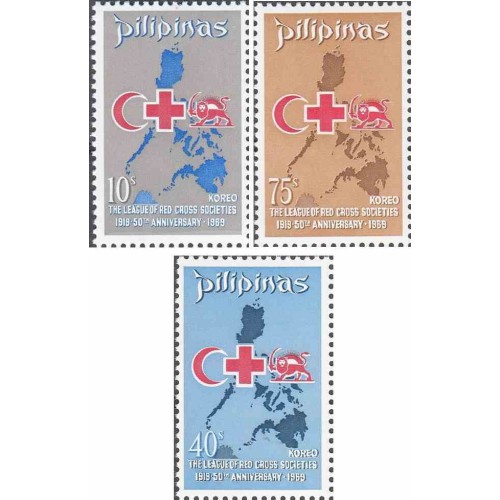 3 عدد تمبر پنجاهمین سالگرد اتحادیه انجمنهای صلیب سرخ - شیر و خورشید  - فیلیپین 1969