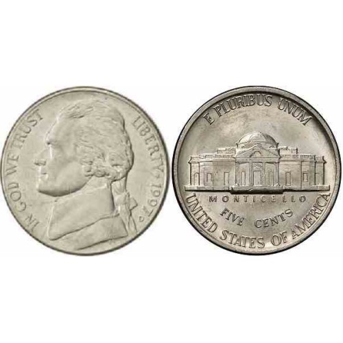 سکه 5 سنت - نیکل مس - آمریکا 1997 غیر بانکی