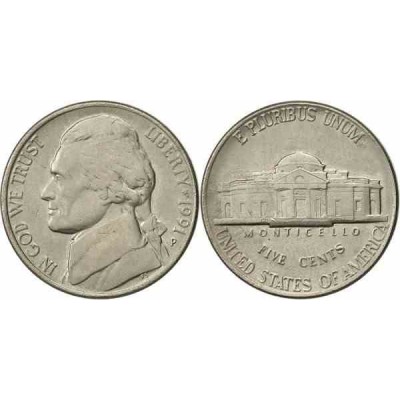 سکه 5 سنت - نیکل مس - آمریکا 1991 غیر بانکی