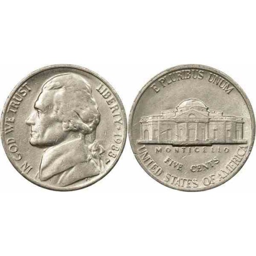 سکه 5 سنت - نیکل مس - آمریکا 1988 غیر بانکی