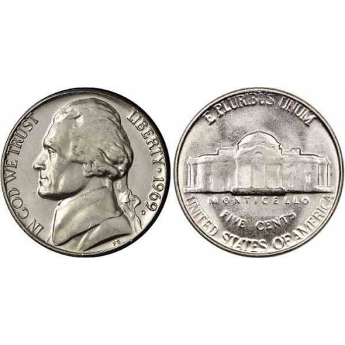 سکه 5 سنت - نیکل مس - آمریکا 1969 غیر بانکی