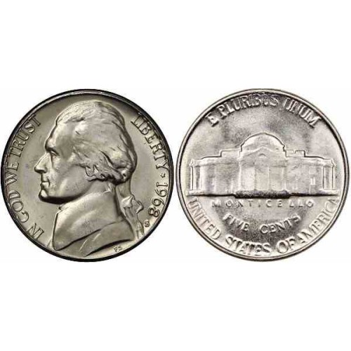 سکه 5 سنت - نیکل مس - آمریکا 1968 غیر بانکی