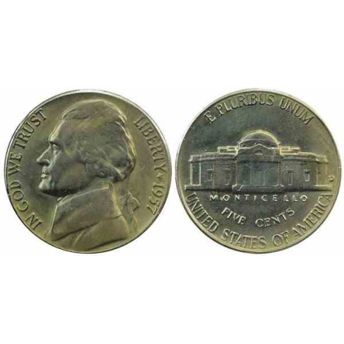 سکه 5 سنت - نیکل مس - آمریکا 1957 غیر بانکی