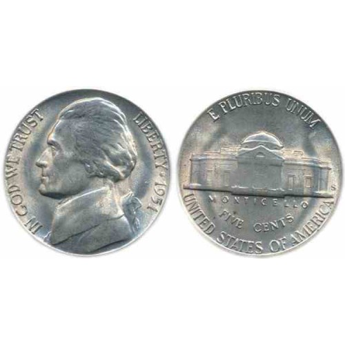 سکه 5 سنت - نیکل مس - آمریکا 1951 غیر بانکی