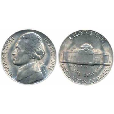 سکه 5 سنت - نیکل مس - آمریکا 1951 غیر بانکی