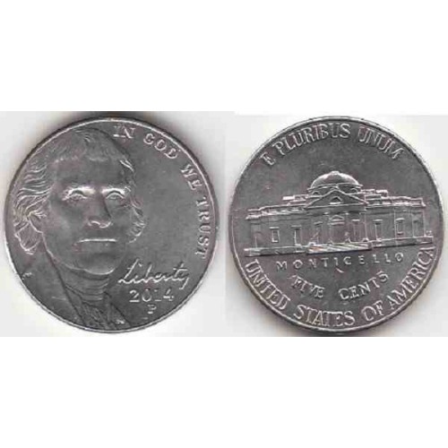 سکه 5 سنت - نیکل مس - آمریکا 2014 غیر بانکی