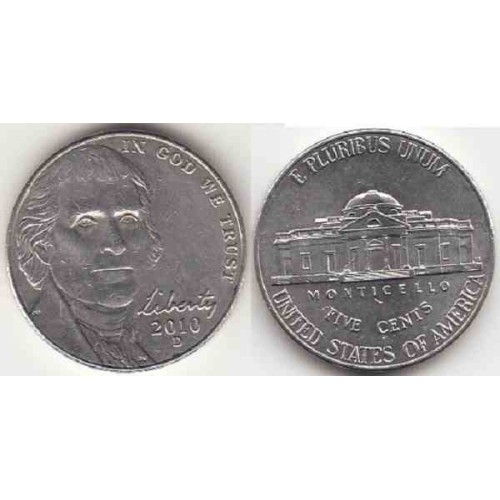 سکه 5 سنت - نیکل مس - آمریکا 2010 غیر بانکی