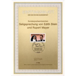 برگه اولین روز انتشار تمبر نجات ادیت استاین و روبرت مایر - جمهوری فدرال آلمان 1988